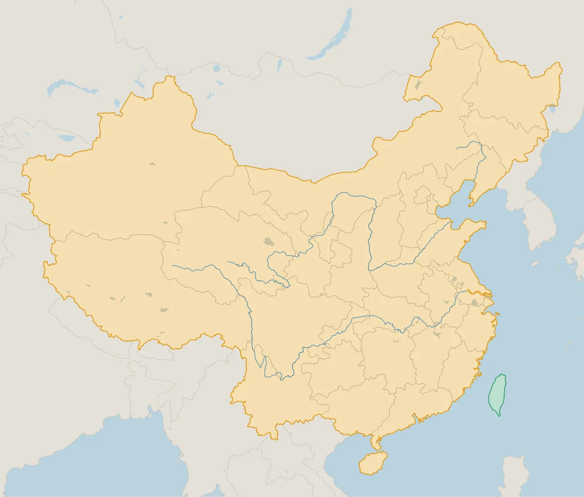 2000年ごろの中国。並び立っていた王朝・政権の範囲を色分けした地図
