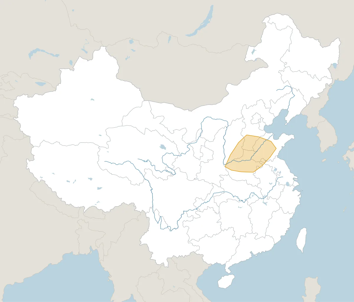 前1100年ごろの中国。並び立っていた王朝・政権の範囲を色分けした地図